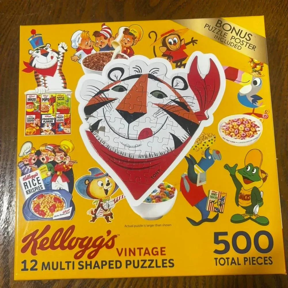 Kellogg's Vintage Limited Edition Retro 12 Multi-Shaped Puzzles 500 Total Pieces